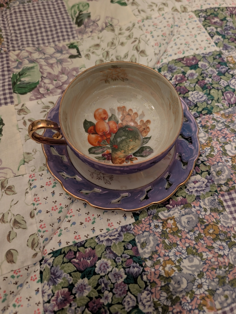 Royal Halsey Very Fine China Fruit Themed Teacup Made In Japan